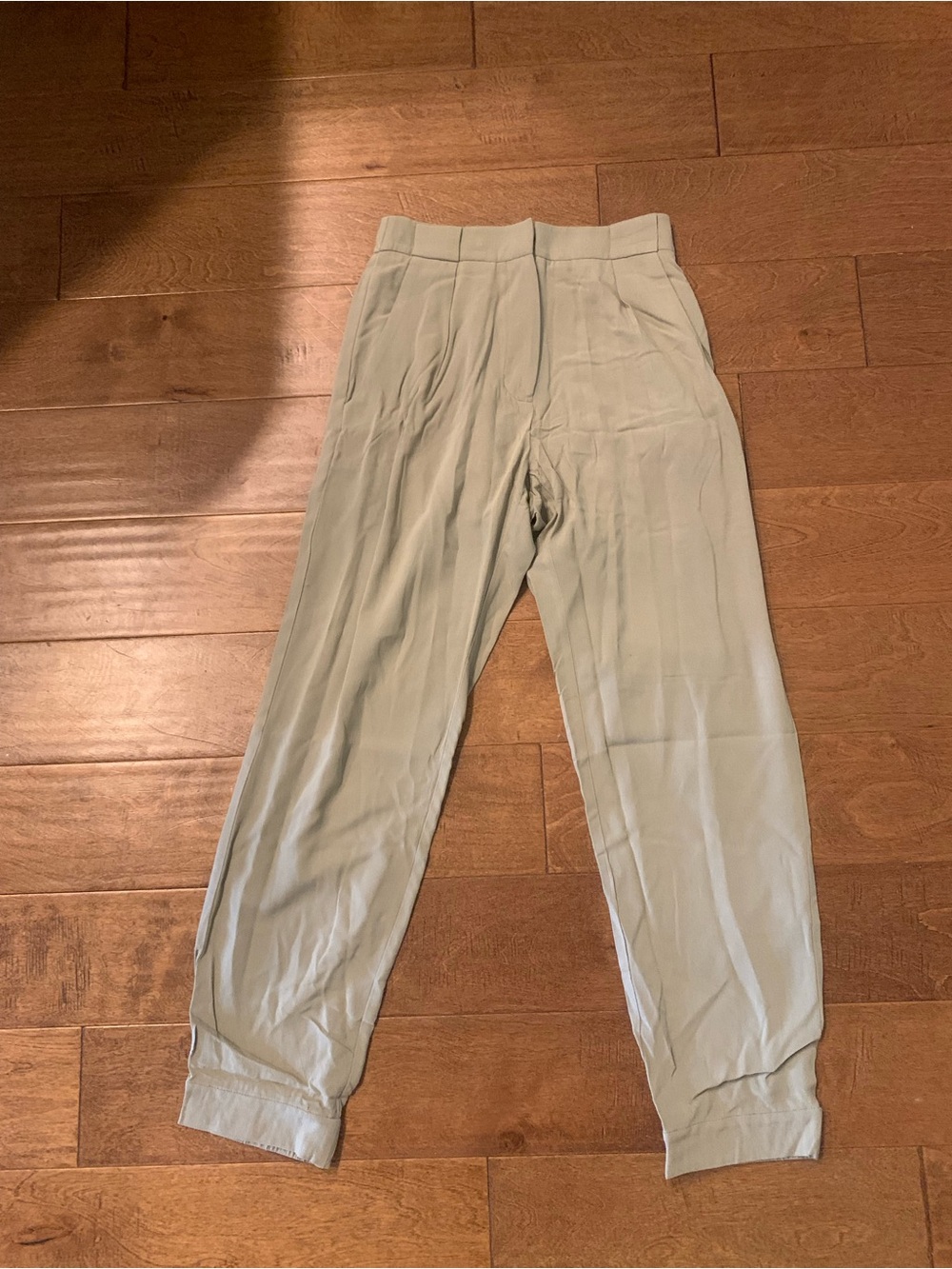 High-Rise Pleated Track Pants in Sage Green